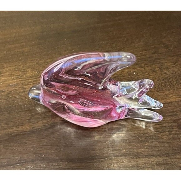 Art Glass Angel Fish Hand Blown Murano Style Paperweight Figurine Pink Swirls - Picture 7 of 8